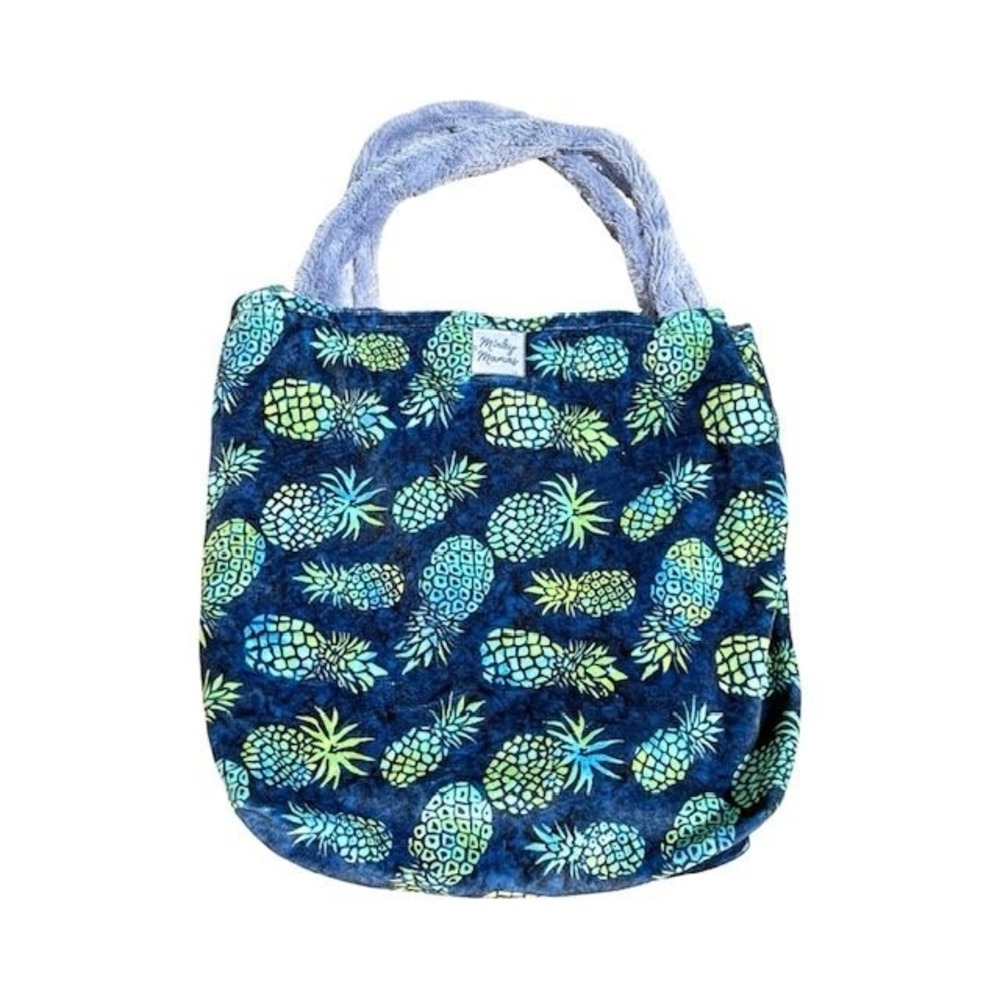 Minky Mamas Womens Tote Bag Blue Green Pineapple Reversible Plush 17x17